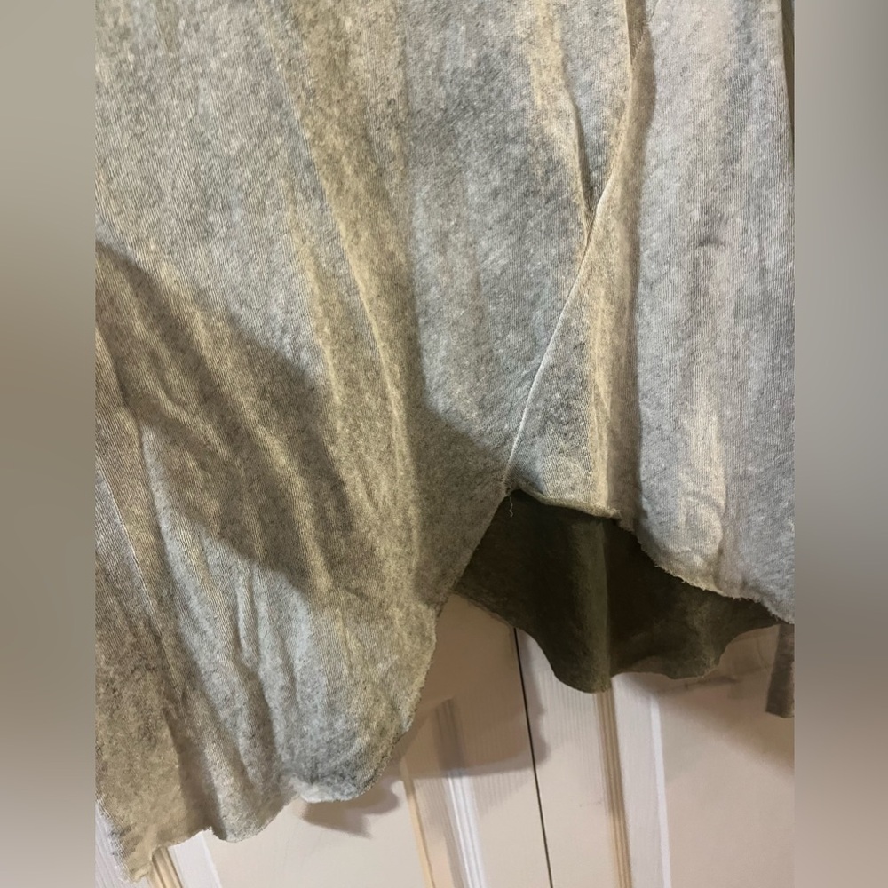 Free People Long Beach Pullover Asymmetrical Distressed Wash Olive T Shirt (S) - Picture 4 of 9